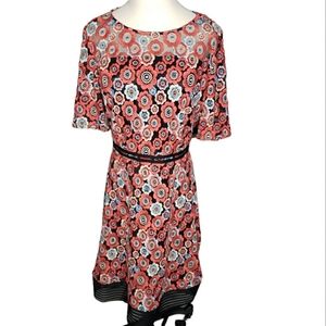 Tahari Arthur Levine FitFlare Crochet Dark Floral Sheer Netting Party Dress 12